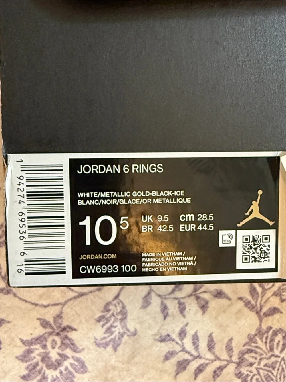 Jordan 6 Rings white/metallic gold-black-ice